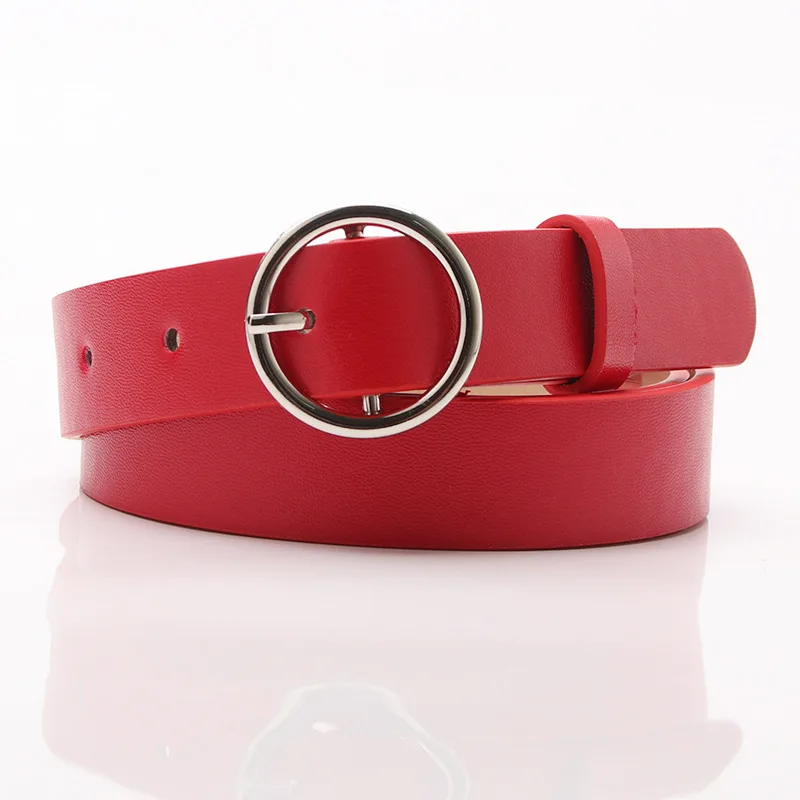 Горячая круглая металлическая пряжка ремень женский роскошный ремень модный дизайнерский Пояс круглый уплотнительное кольцо ремни для женщин джинсы брюки - Цвет: Красный