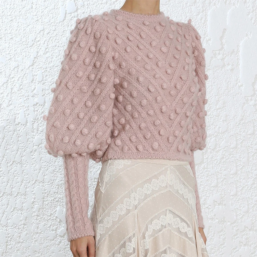 

2019 Solid Winter Clothes Women New Fashion Sweet Stereoscopic Ball Decoration Short Style Pullover Knitting Sweater