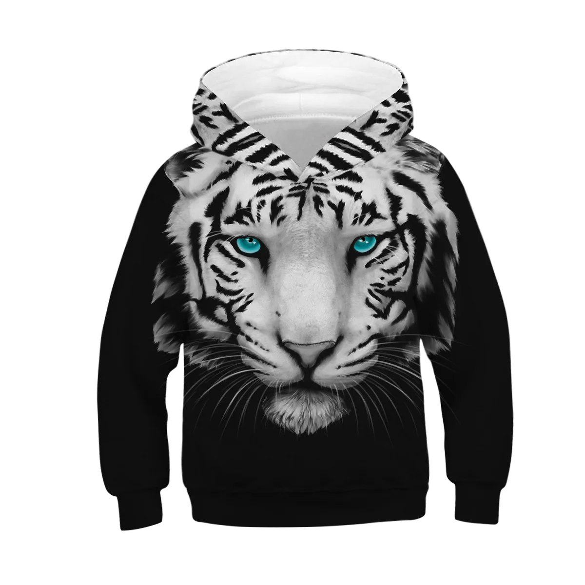 Kids Hoodies Teen Girls Boys Clothes Wolf Fox Lion King 3D Animal Digital Print Children Sweatshirt Long Sleeve Hooded Girl Tops - Цвет: XT295-White