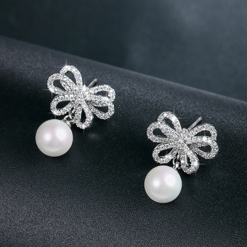WEIMANJINGDIAN Sparkling Cubic Zirconia CZ Zircon Crystal and Shell Pearl Drop Earrings for Women or Girls | Украшения и