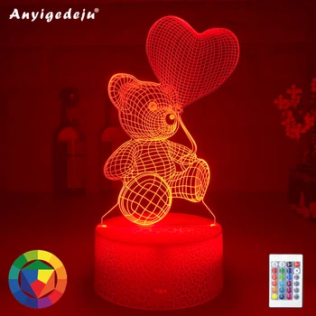 

Balloon Bear 3d Night Light Bear with Heart Led Touch Switch Colorful Atmosphere for Home Decoration Light Table Lamp Bedside