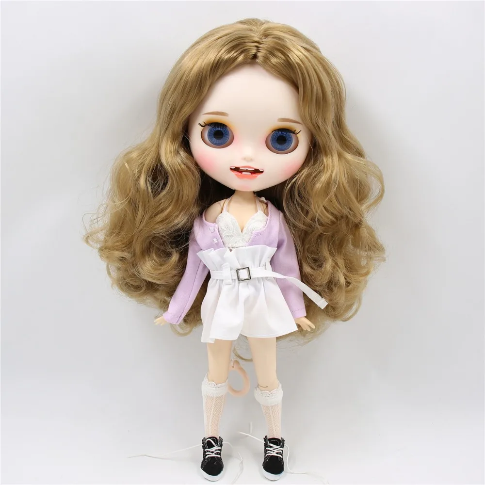 Neo Blythe Қуыршақ шұлықтары бар талғампаз ақ күлгін көйлек 3