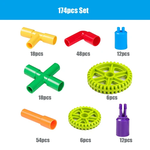 Строительные блоки трубопровода DIY обучающие водопроводные трубы шестерни Конструктор из трубы туннель пластиковый конструктор для детей подарки игрушки - Цвет: 174pcs set