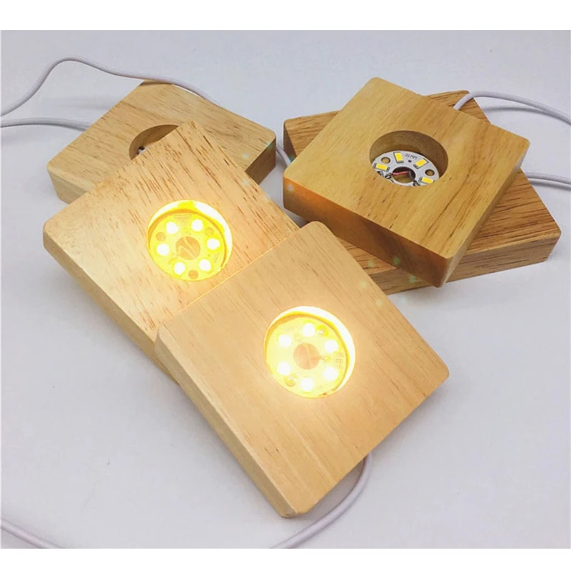 matériau : bois Yushu Base de lampe LED carrée en bois faite à la main pour lampe de nuit en verre de cristal et résine décoration de contrôle pratique 