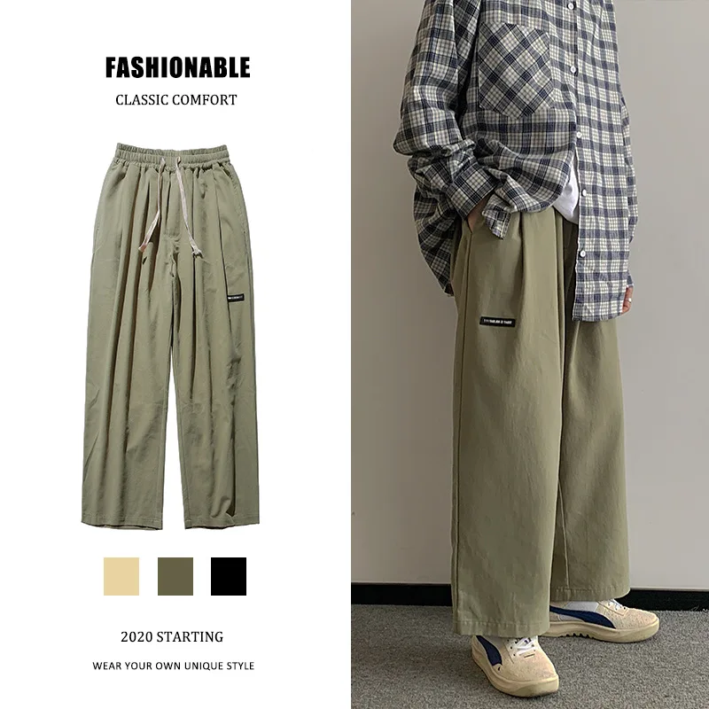 

Hong Kong Style INS Workwear Casual Pants Men Loose Pants Spring Korean-style Trend Versatile Loose Straight Capri Pants