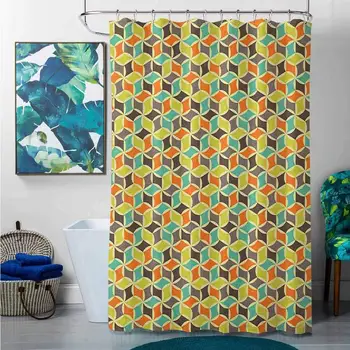 

Shower Curtains Plastic Liner Colorful,Retro Hipster Fashion Geometrical Abstract Shapes in Simple Tile, Multicolor,W48 x L72