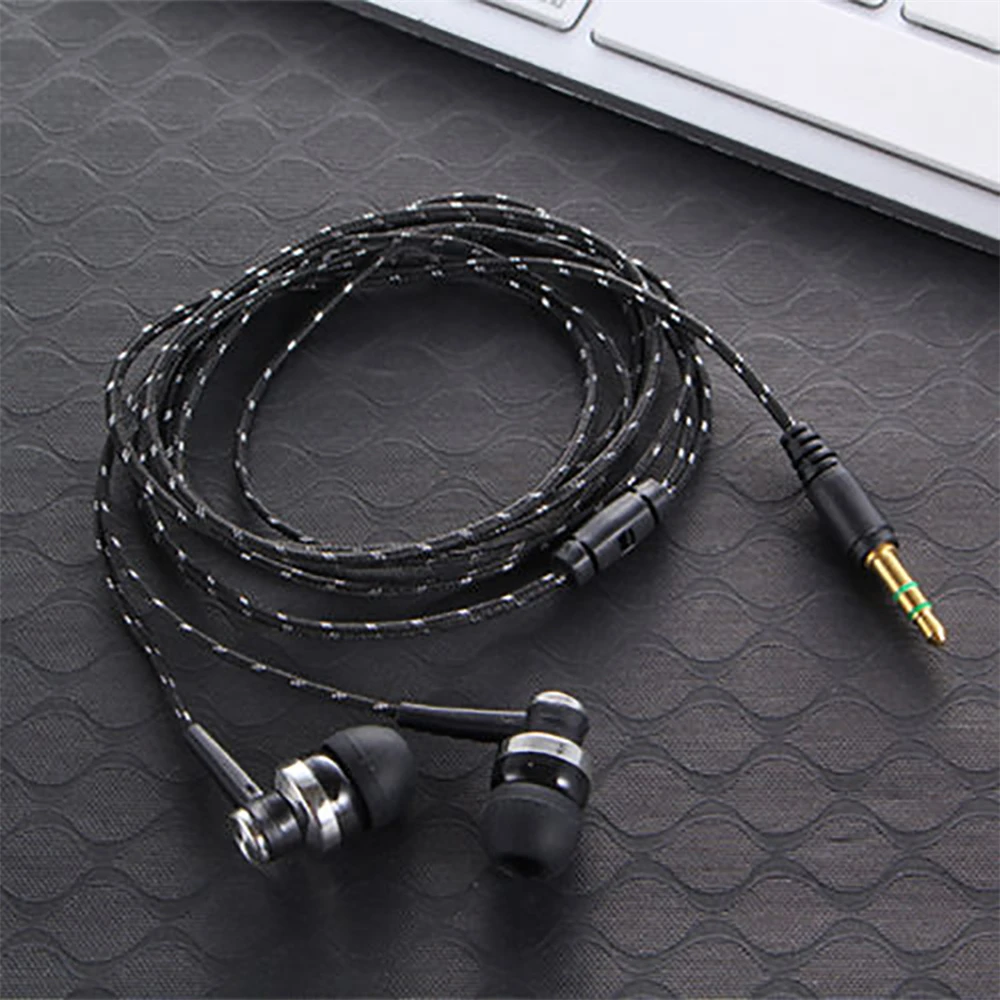 1Pcs Hot High Quality Wired Earphone Stereo In-Ear 3.5mm Nylon Weave Cable Earphone Headset With Mic For Laptop Smartphone Gifts