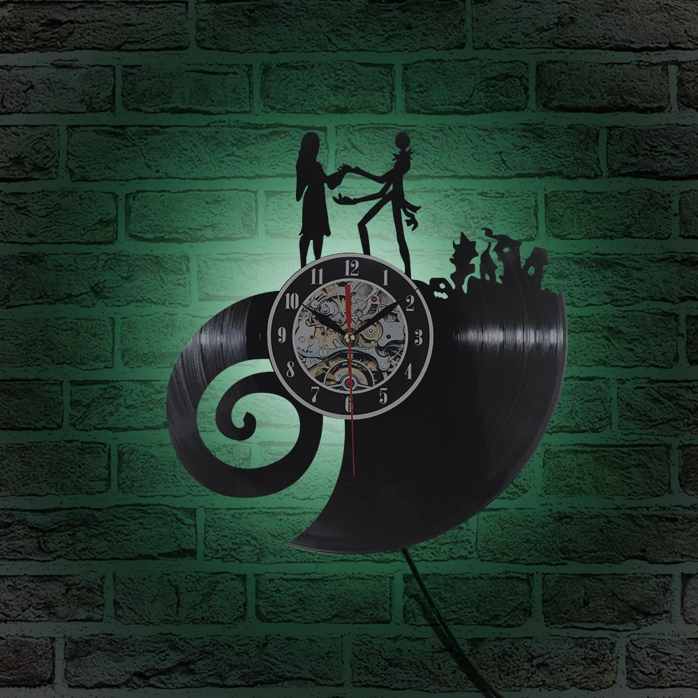 clock 3 with LED Виниловые часы для записи компакт-дисков Кошмар перед Рождеством тематические часы в настенная группа 3D подвесной светодиодный настенные часы креативные антикварные часы - Цвет: clock 3 with LED