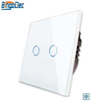 

Bingoelec 2 Gang 1 Way Dimmable Wall Switch Crystal Glass Panel EU Standard Touch Senor Dimmer Light Switch