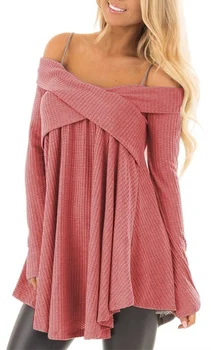 

Long Sleeve Festivals Classics Comfort Elegance Plus Size Women Slash neck Cold Shoulder Pure Color Knitted Casual Sweater