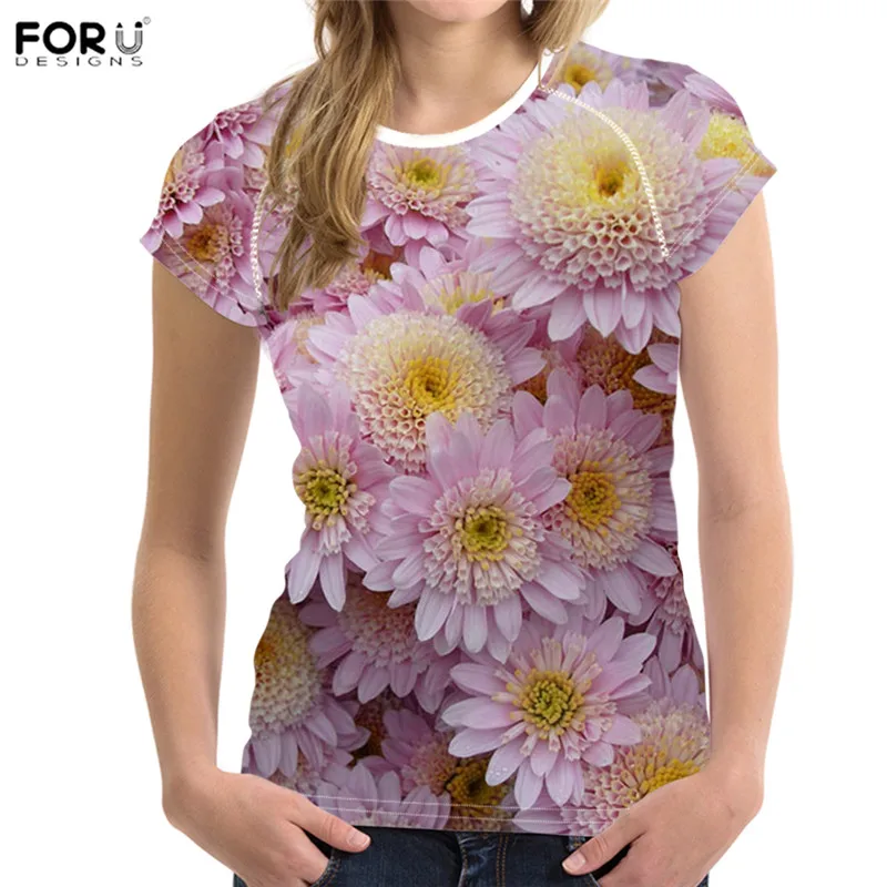 FORUDESIGNS/женская модная футболка в стиле Harajukus с цветочным принтом розы, женские топы, женские брендовые футболки, женские футболки - Цвет: HMO219BV