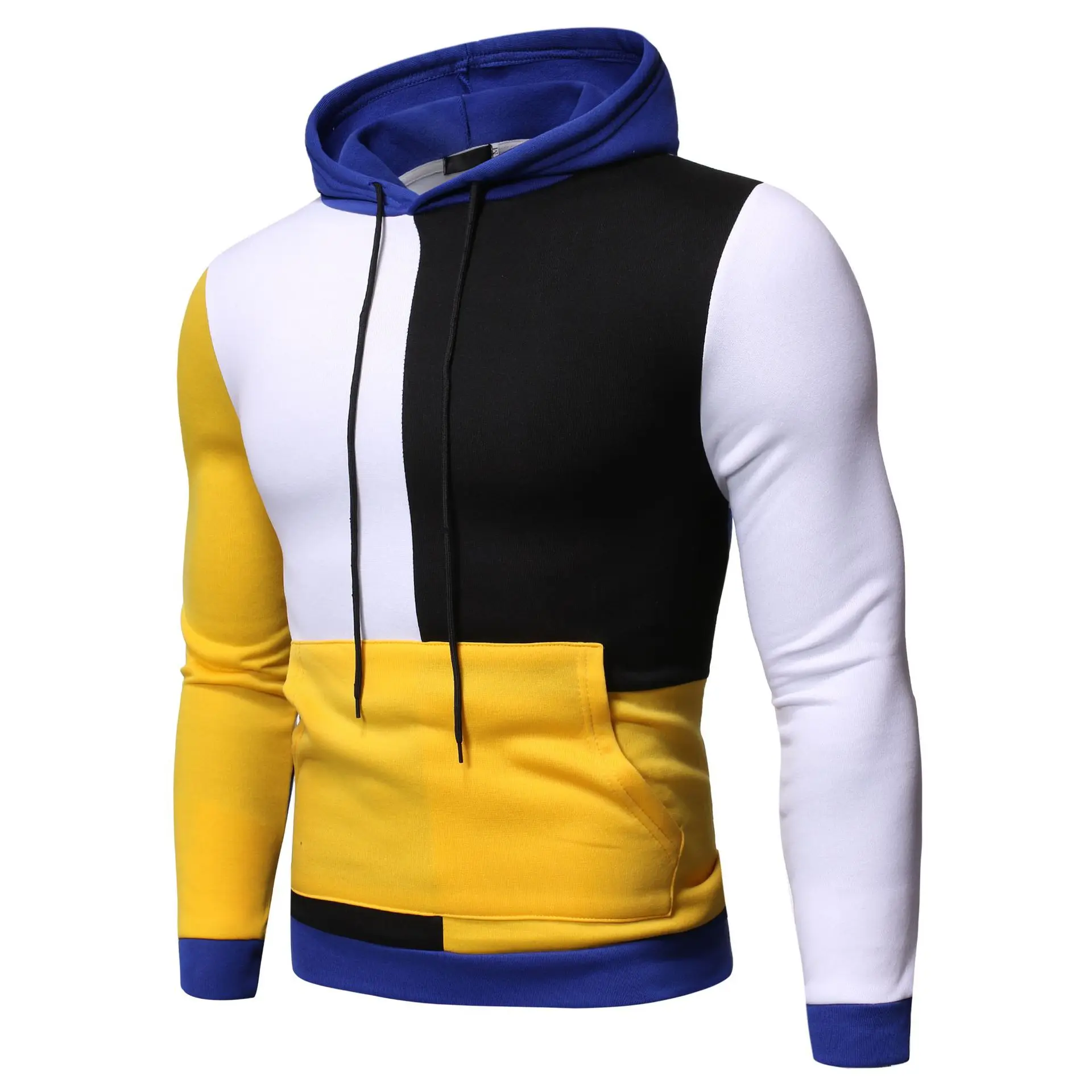 

2019 Autumn Winter Contrast Color Patchwork Hoodie Men's Fashion Long-Sleeve Hooded Sweatshirt Men Casual Pullover Hoodies