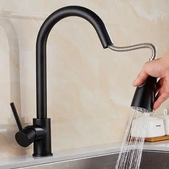

New Copper Kitchen Faucet Sink Hot and Cold Rotatable Black Faucet Household Kitchen Sink Accessories