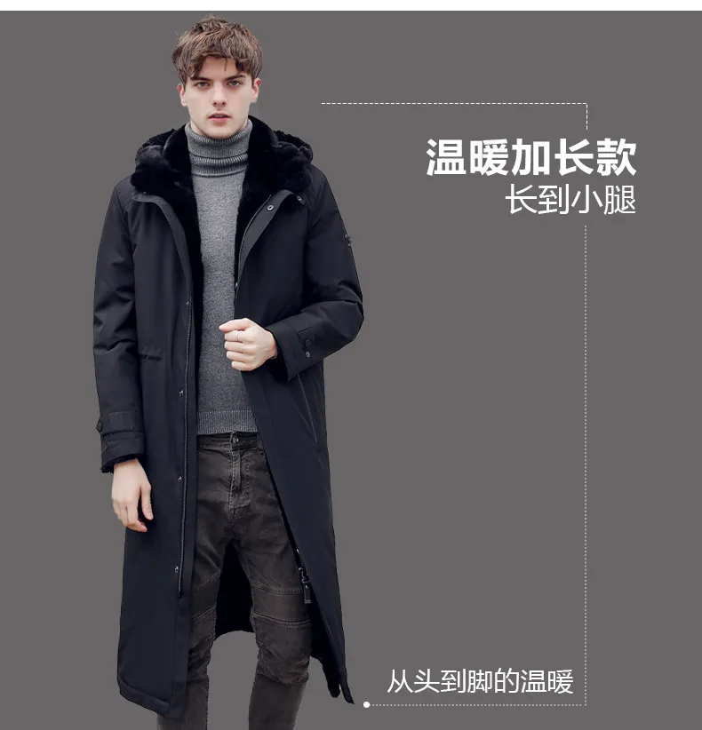 Меховая одежда парка мужская куртка г. Зимний стиль e rong fu, пуховик средней длины до колена, пальто