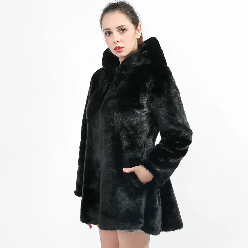 Плотное теплое пальто из искусственного меха пальто черного цвета из искусственного меха с капюшоном пальто Manteau Fourrure Femme черный, белый цвет холодной пальто больших Размеры 4XL