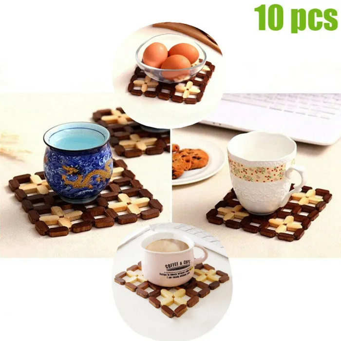 10PCS Bamboo Drink Home Coaster Tea Coffee Cup Table Mat Durable Square Placemat Hogard