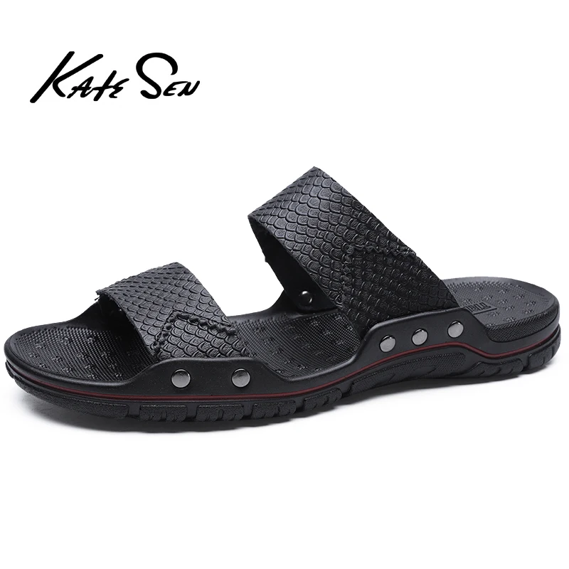 

KATESEN Summer Clearance Men slippers Quality Soft Comfort Slippers Outside Non-slip Rubber Beach Shoes Fashion Male Flats