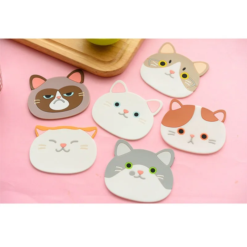 Silicone Cat Coaster Insulation Pad Non-slip Heat-resistant Mug Holder Cup Mat Placemat Portable Coffee Drinks Tableware Utensil