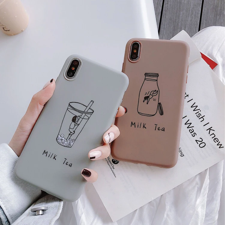 TPU Phone Case For iPhone XR XS Max 7 8 6 6S Plus SE 2020 12 mini Heart Cartoon Milk Tea Cover For iPhone 11 Pro Shell Fundas