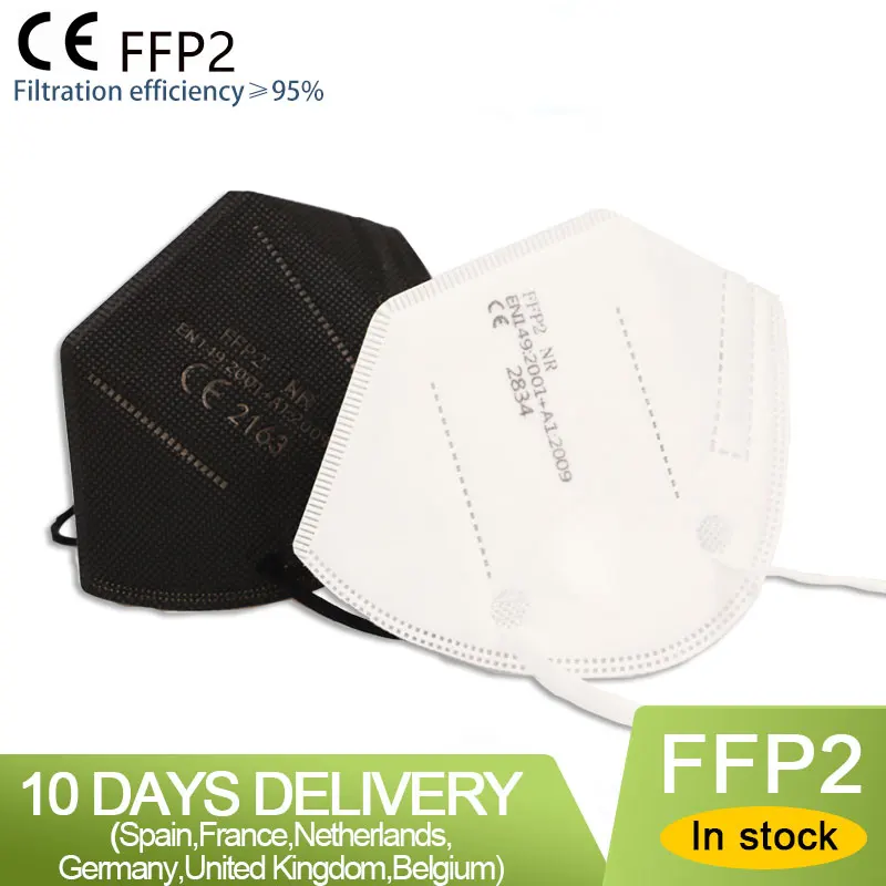 Entrega en 10 días Mascarilla de seguridad FFP2, respirador antipolvo FPP2 KN95, reutilizable, color blanco y negro