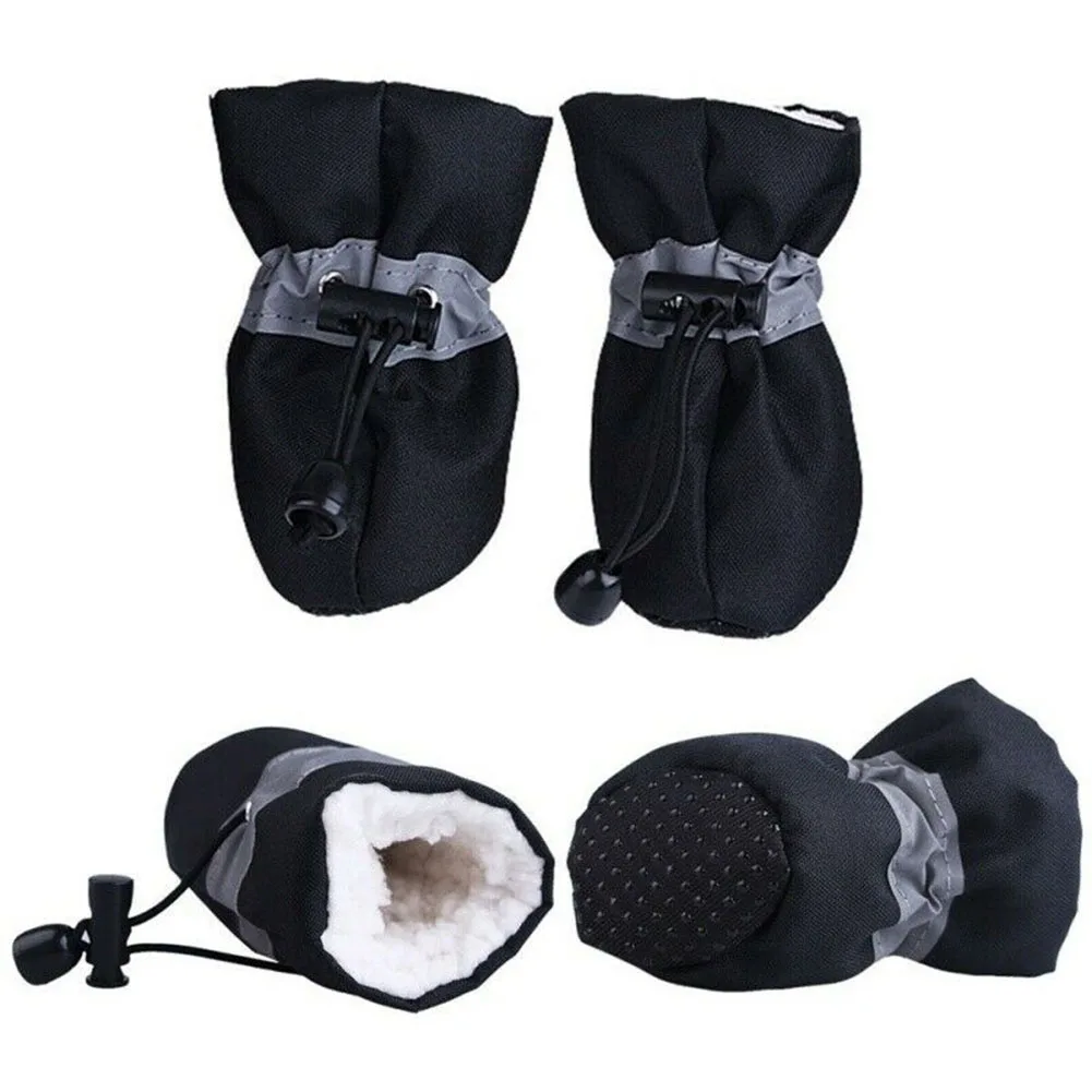 4 Pcs Durable Elastic Strip Protective Cats Dog Boots Rain Anti Slip Pet Warm Winter Reflective Strap Oxford Cloth Snow Footwear