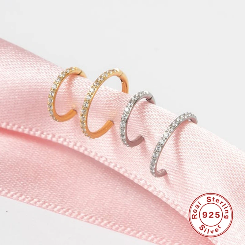 925 Sterling Silver Hoop Huggies Earrings Crystal Cartilage For Woman 1PC