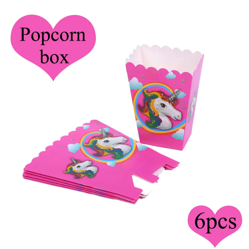 Бумажный подарочный пакет с единорогом на день рождения, вечерние подарочные упаковочные бумажные пакеты с единорогом, коробка для конфет с попкорном для детского дня рождения - Цвет: popcorn box6pcs