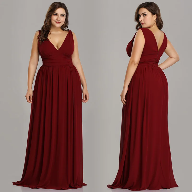 burgundy Skyyue/платье подружки невесты для девочек; большие размеры; Vestido Madrinha; элегантное шифоновое платье без рукавов; Плиссированное Платье для свадебной вечеринки; C434 - Цвет: burgundy