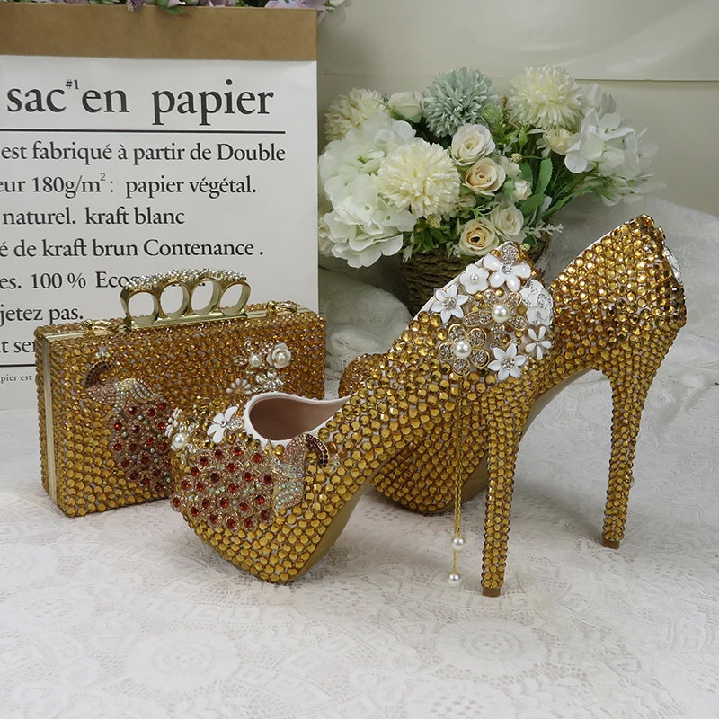 High Heel Gold Shoes And Matching Clutch Bag Heels And Bags To