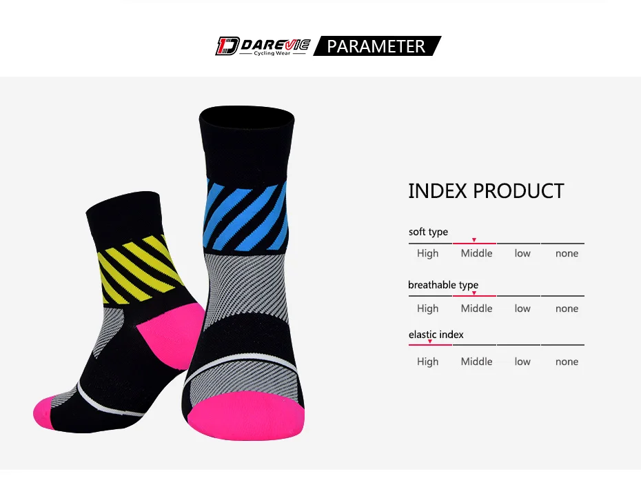 Darevie cycling socks soft sports socks breathable socks elastic biking socks anti-bacterial reflective bicycle cocks MTB road