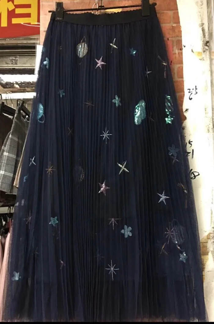 Сетчатая женская летняя юбка, плиссированная сетчатая юбка с вышивкой планеты для девочек, длинная сказочная Женская юбка DV31
