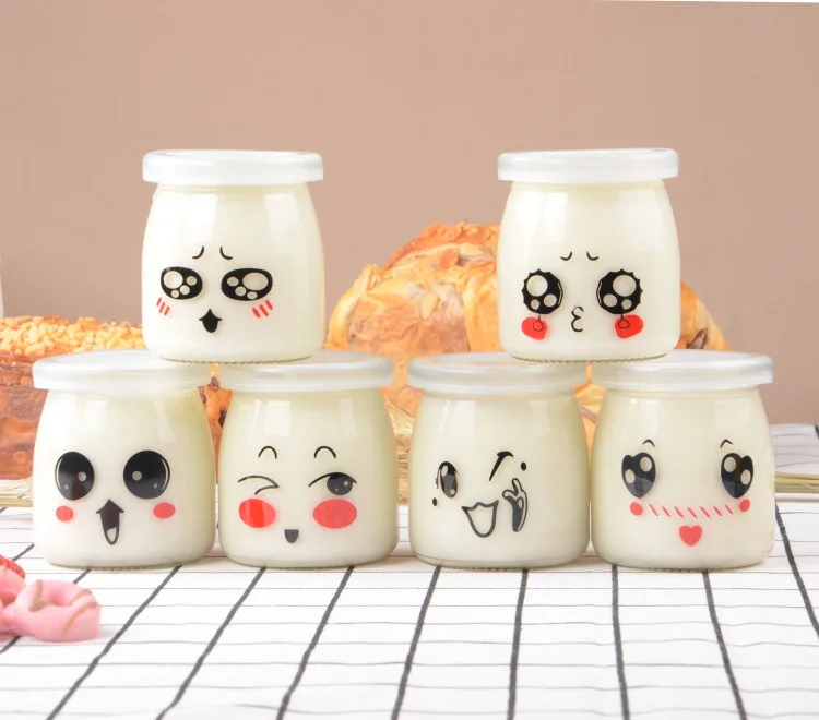 6/12pcs 200ml Pudding Bottle Glass Bread Store Cute Heat-Resistant Yogurt Containers Milk Cup Jelly Jar For Home Shop