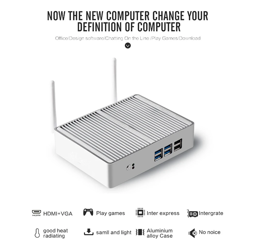 Topton бытовой безвентиляторный мини ПК Intel Core i3 5005U i5 7200U DDR4 16 Гб HD Graphics 620 4K HTPC HDMI VGA