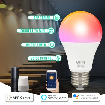

9W Wifi Smart Light Bulb Dimmable E27 B22 RGBCW Lamp Voice Control LED Bulb Dimmable Alexa Compatible Tuya Smart Life APP Google