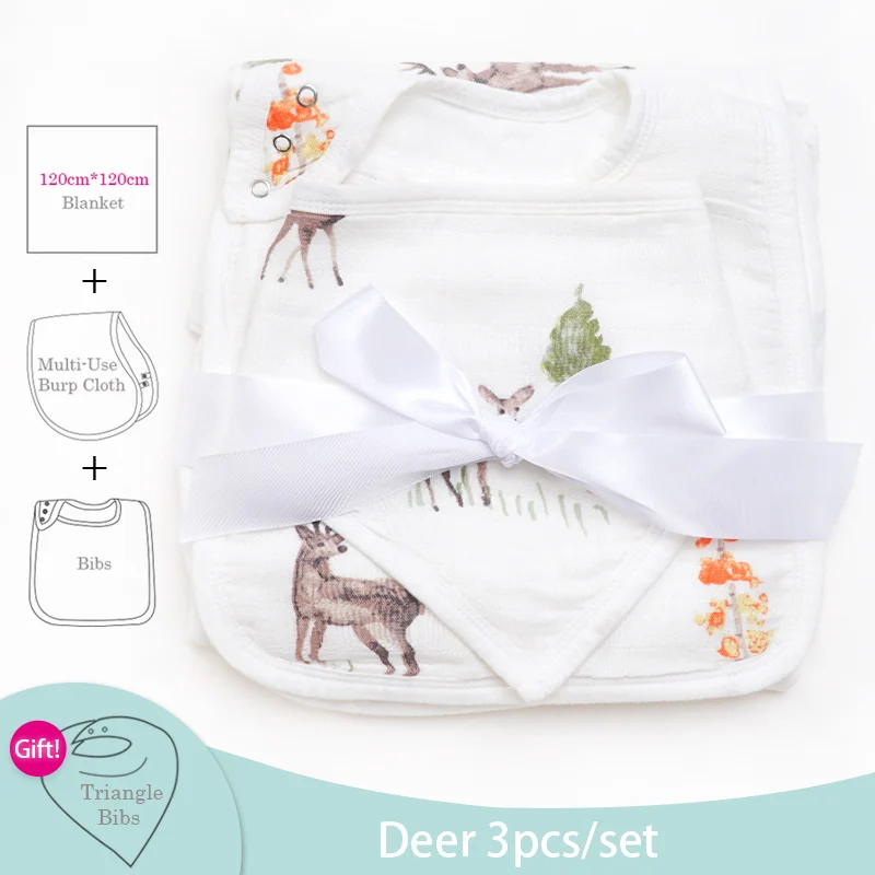 The deer 4 шт./партия, детские одеяла и нагрудники, подгузники из муслина, конверт для новорожденных, модная детская Пеленка, банное полотенце, детские постельные принадлежности - Цвет: The deer