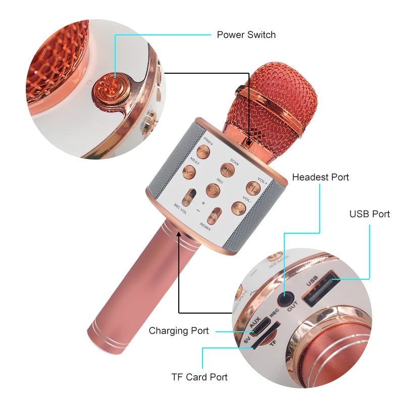 Профессиональный беспроводной микрофон Ручной Bluetooth для караоке музыкальный