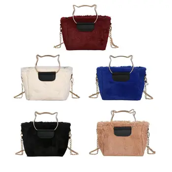 

Women Messenger Shoulder Bags Plush Cute Totes Casual Crossbody Handbag Solid Color Autumn Winter Satchel for Shopping