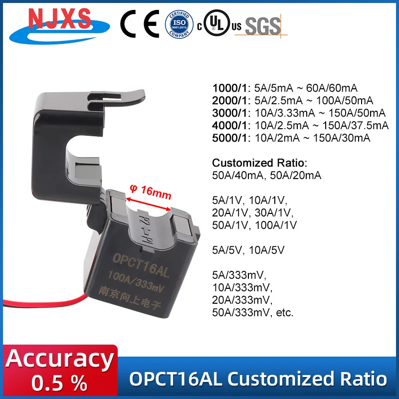 High Frequency Split Core Current Transformer OPCT16ATL 1000/1 2000/1 3000/1 4000/1 5000/1 AC CT Clamp on Current Transformer