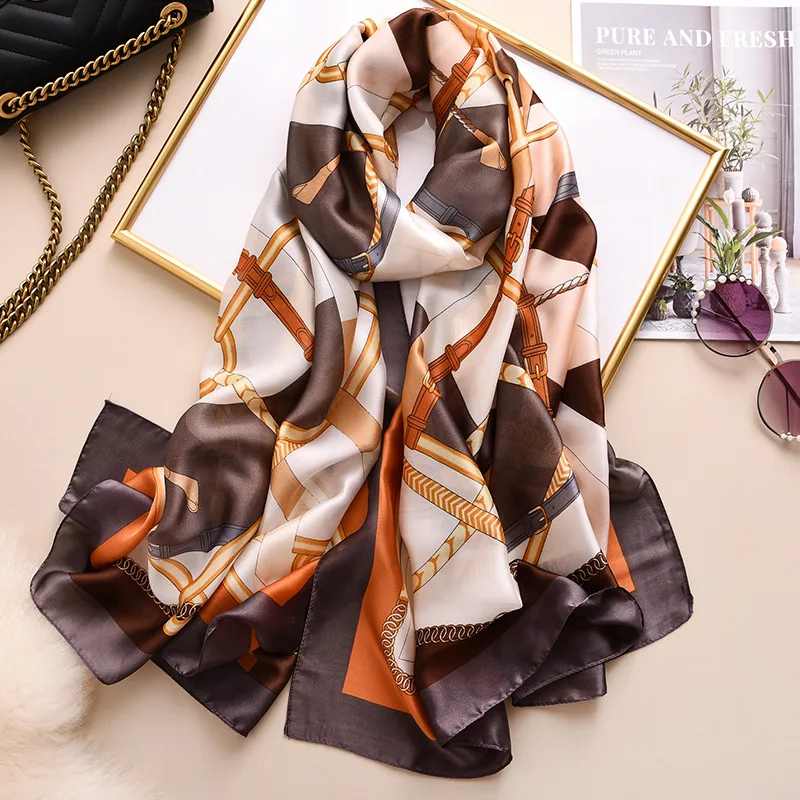 Brand Designer Silk Scarf Women New Printed Shawls and Wraps High Quality Pashmina Ladies Gift Large Soft Foulard Hijab - Цвет: 453-2