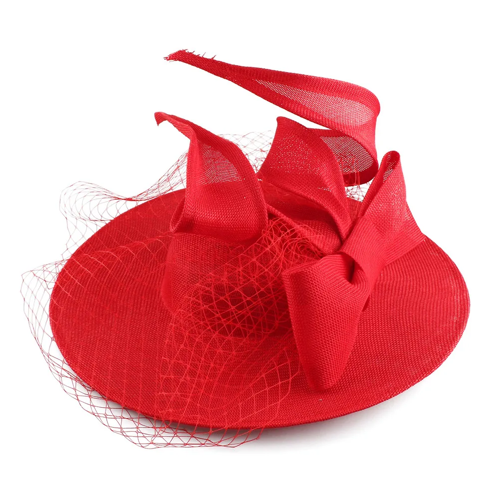 Красный Derby millinery, женские вуалетки, большие шляпы, бант для волос, для торжественных случаев, заколки для волос для женщин, Коктейльные головные уборы derby - Цвет: Красный