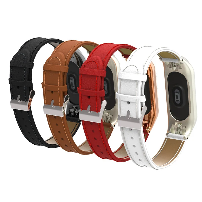 Модный кожаный ремешок для Xiaomi mi Band 4 mi Band 3 металлический каркас кожаный браслет для mi band 3 4 браслет умные аксессуары