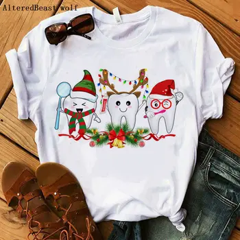 

Dentist christmas dental squad funny christmas t shirt women short sleeve print o-neck white shirt female clothes vogue Tops
