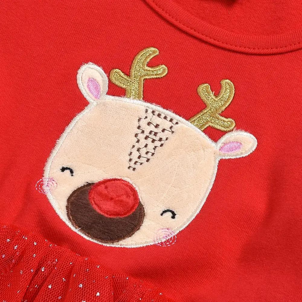 Рождественское платье для маленьких девочек; платье из тюля с принтом оленя; наряды; рождественское платье для маленьких девочек; сезон осень-зима