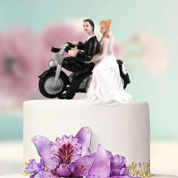 

Bride & Groom Cake Topper for Wedding and Engagement Party Cake Topper Decors - Motorbike Style
