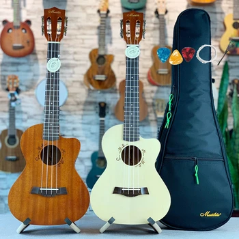 Ukelele de 26 pulgadas de abeto de caoba Mini Electri Tenor guitarras acústicas 4 cuerdas Ukelele Pickup guitarra de viaje bolsa incluida