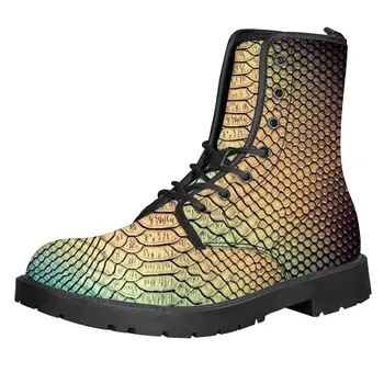 

Custom Image / LOGO Snake Skin pattern Print Women Martin Boot Female Motorcycle Boot Ankle Snow Boots For Woman Botas mujer