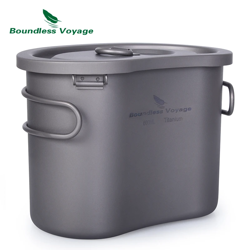  Boundless Voyage Titanium Camping Pot Set with Hanging Ring Lunch Box Portable Bowl Picnic Cookware