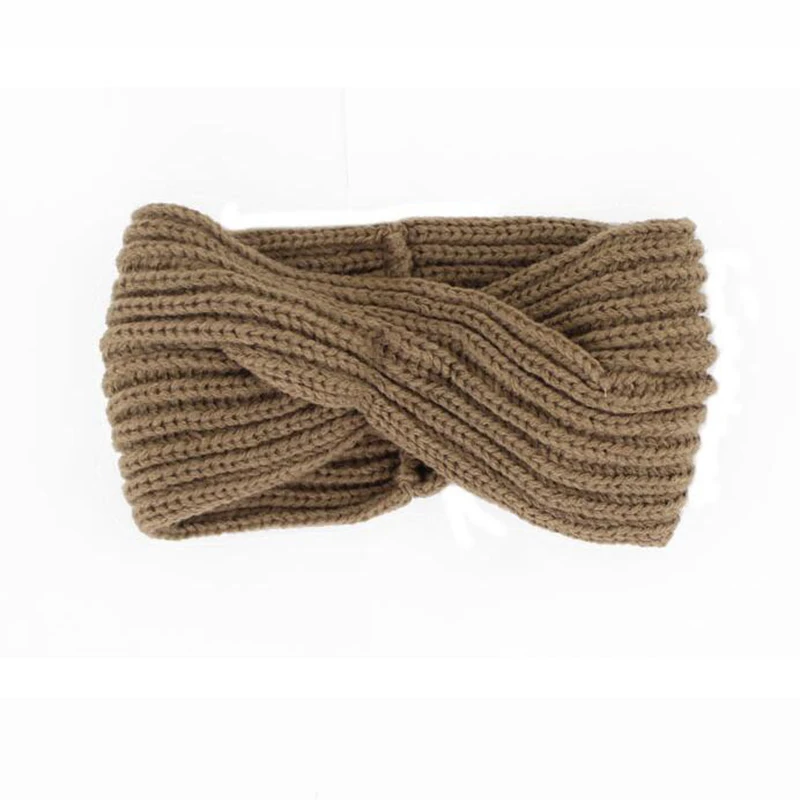 06 headband Винтажные однотонные Зимние трикотажные повязки, теплые женские повязки на голову, вязаная повязка на голову, эластичная шерстяная тюрбан для девочек, элегантная повязка на голову черного цвета - Цвет: 06 headband