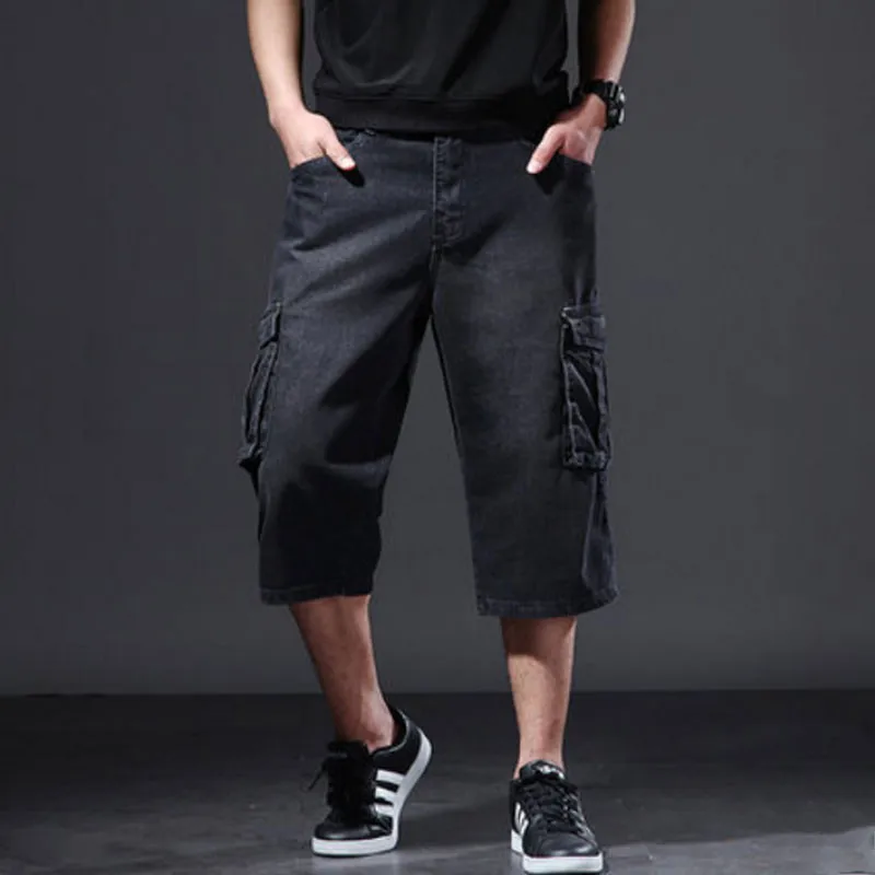Джинсовые шорты мужские летние свободные 7 семь шорты Новые Большие размеры мульти-карманные рабочие трендовые тонкие джинсовые шорты велосипедные джинсы