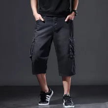 Джинсовые шорты мужские летние свободные 7 семь шорты Новые Большие размеры мульти-карманные рабочие трендовые тонкие джинсовые шорты велосипедные джинсы